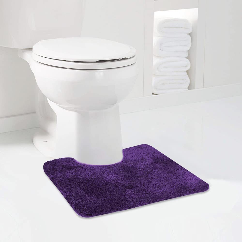 Walensee Shaggy 2 Piece Bath Rug Sets (Dark Purple) 20 X 24 U Shape Contour Rug & 20 X 32 Bathroom Rug Machine Wash/Dry Bath Mat